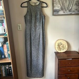 NWT Vintage Adrianna Papell Gray Hand-Beaded Silk High-Neck Gown Size 10P